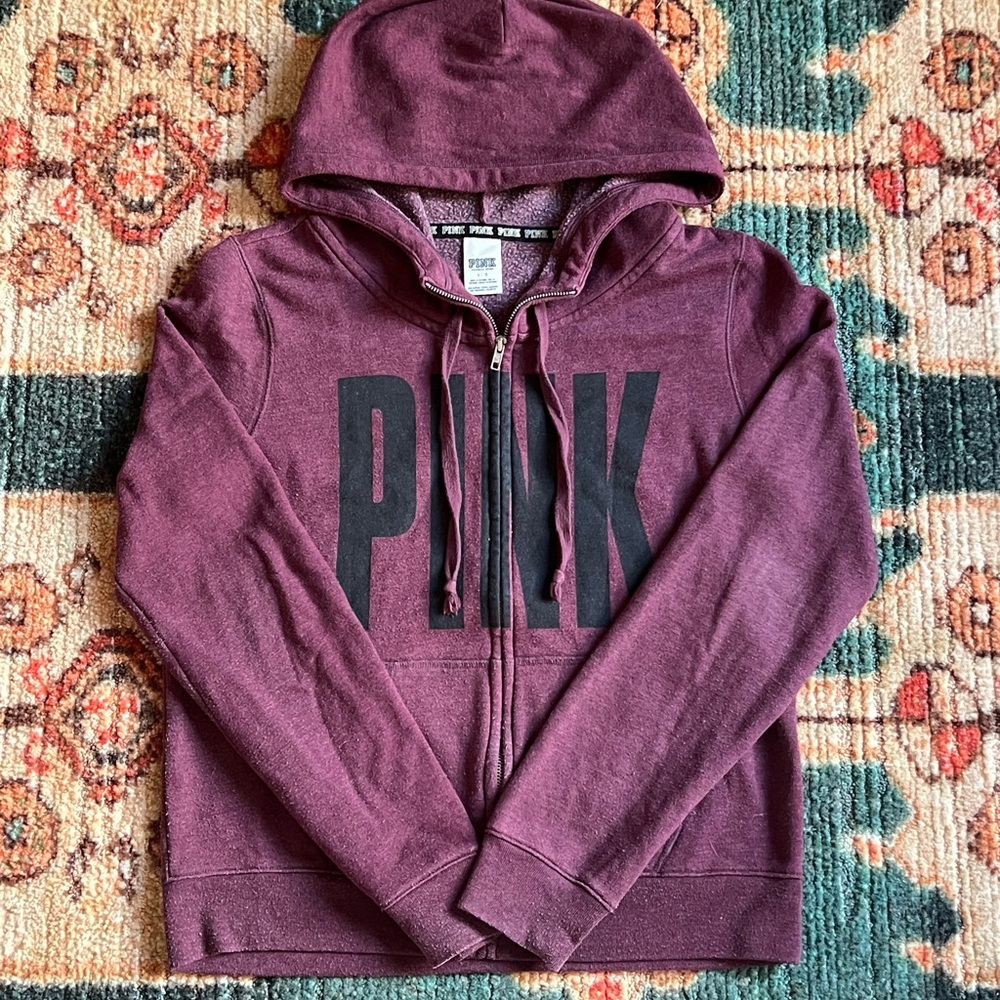 PINK Maroon Zip-Up Hoodie